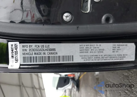 2020 Dodge Challenger Gt из США, поврежденный, VIN 2C3CDZJG3LH230895